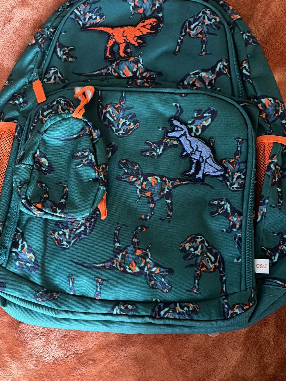 Cat & Jack Teal Dinosaur Backpack with Orange Accents